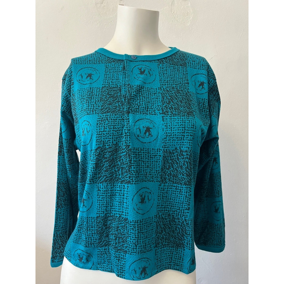 Esprit Teal & Black crew Long Sleeve button up Long sleeve tunic Shirt Size L - Picture 1 of 6